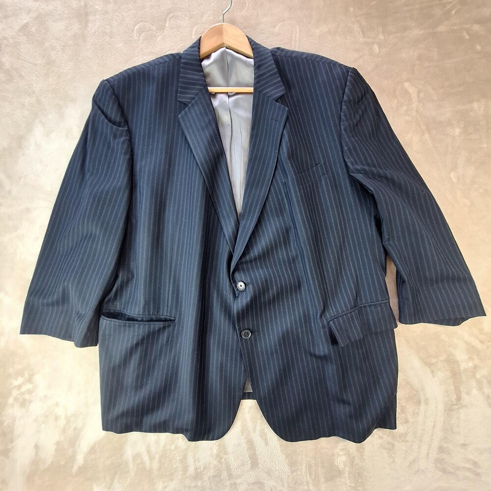Oscar De La Renta Blazer Mens 50 Blue Pinstripe Ventless Suit Jacket Two Button